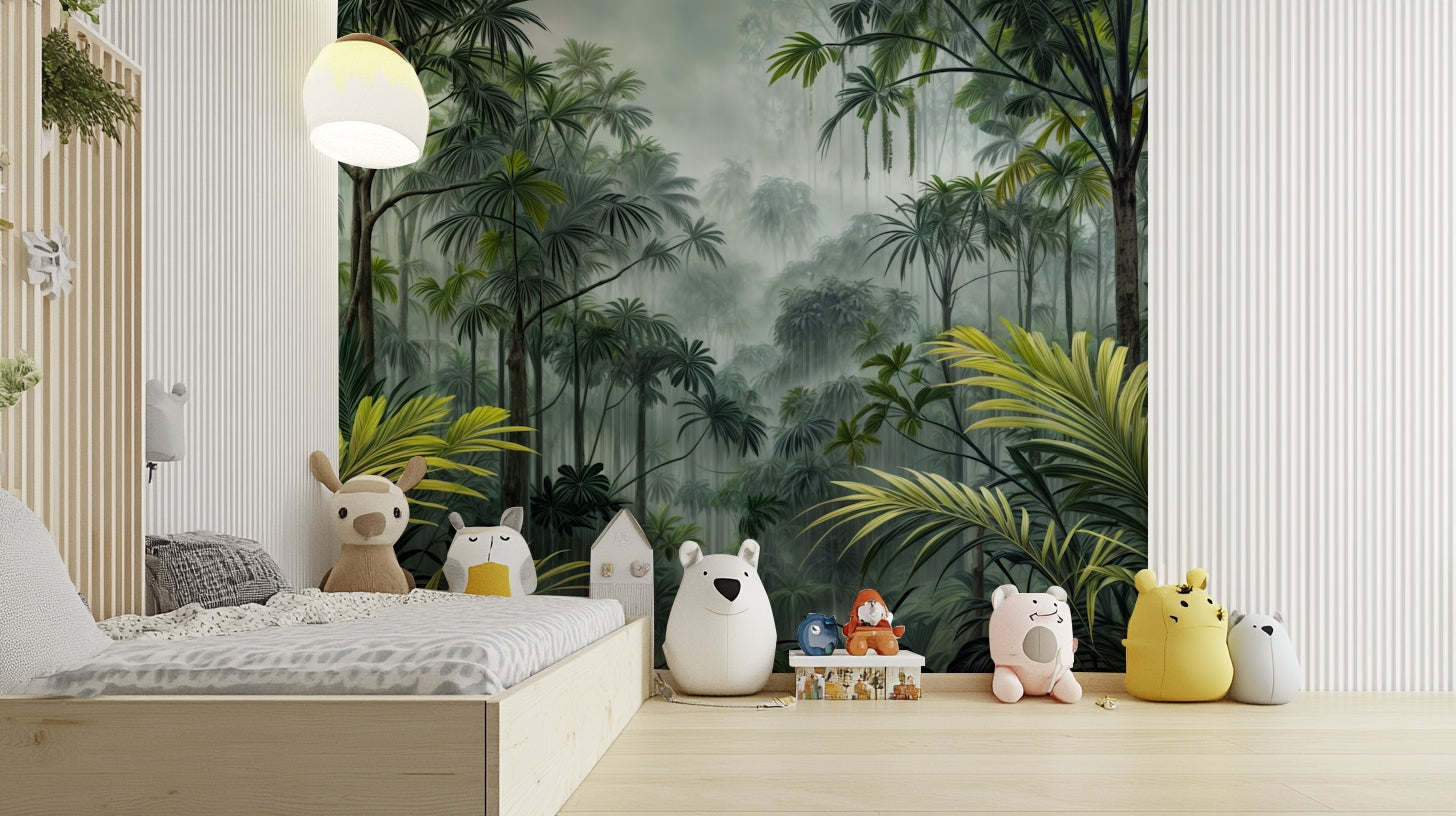 Jungle escape with tropical plants mural