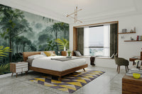 Vibrant jungle wall mural with wildlife