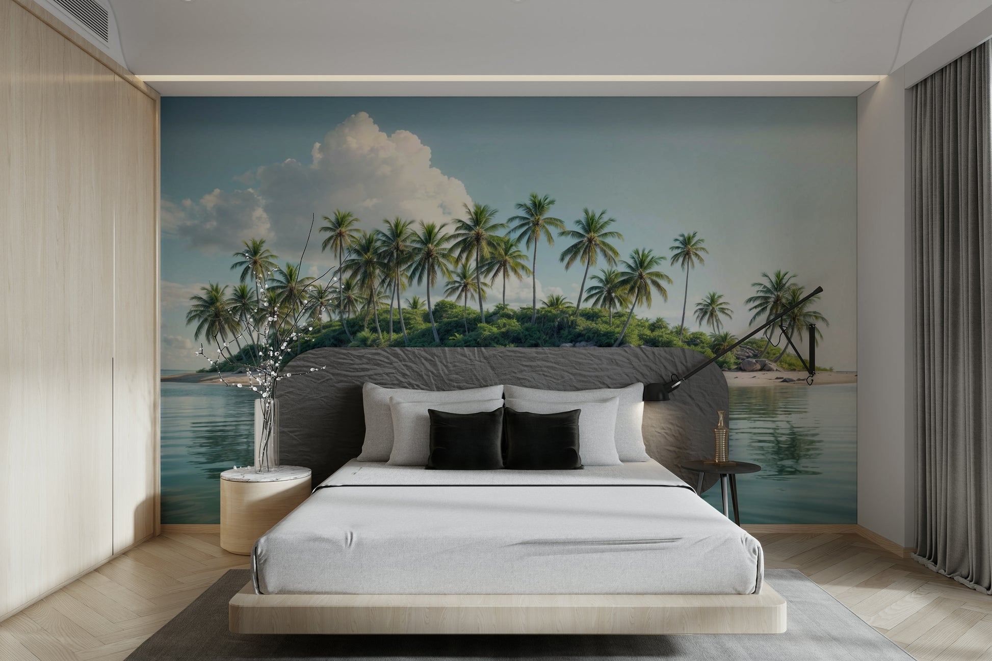 Tropical palm beach mural for interiors
