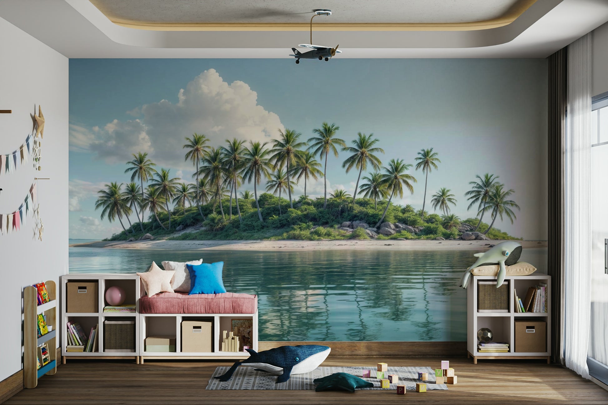 Tranquil palm paradise beach mural