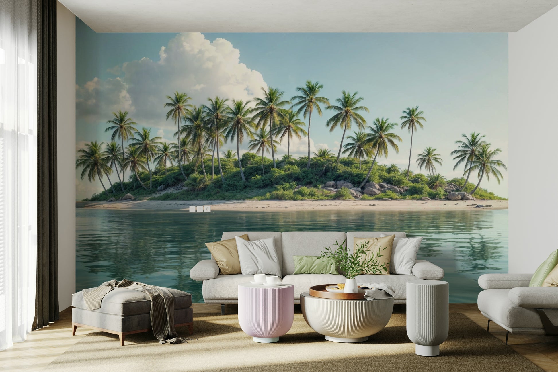 Coastal palm trees wall mural design

