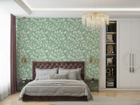 Elegant green wallpaper with floral leaves design

