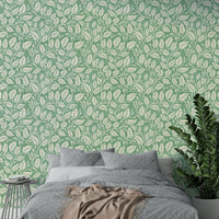 Soft green floral and leaf design wallpaper

