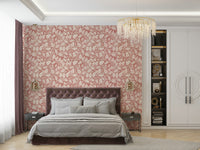 Floral pattern on deep red rustic wallpaper

