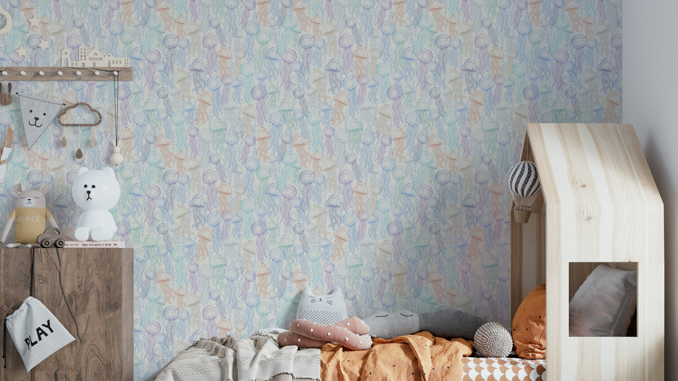Jellyfish ocean theme with pastel tones wall mural


