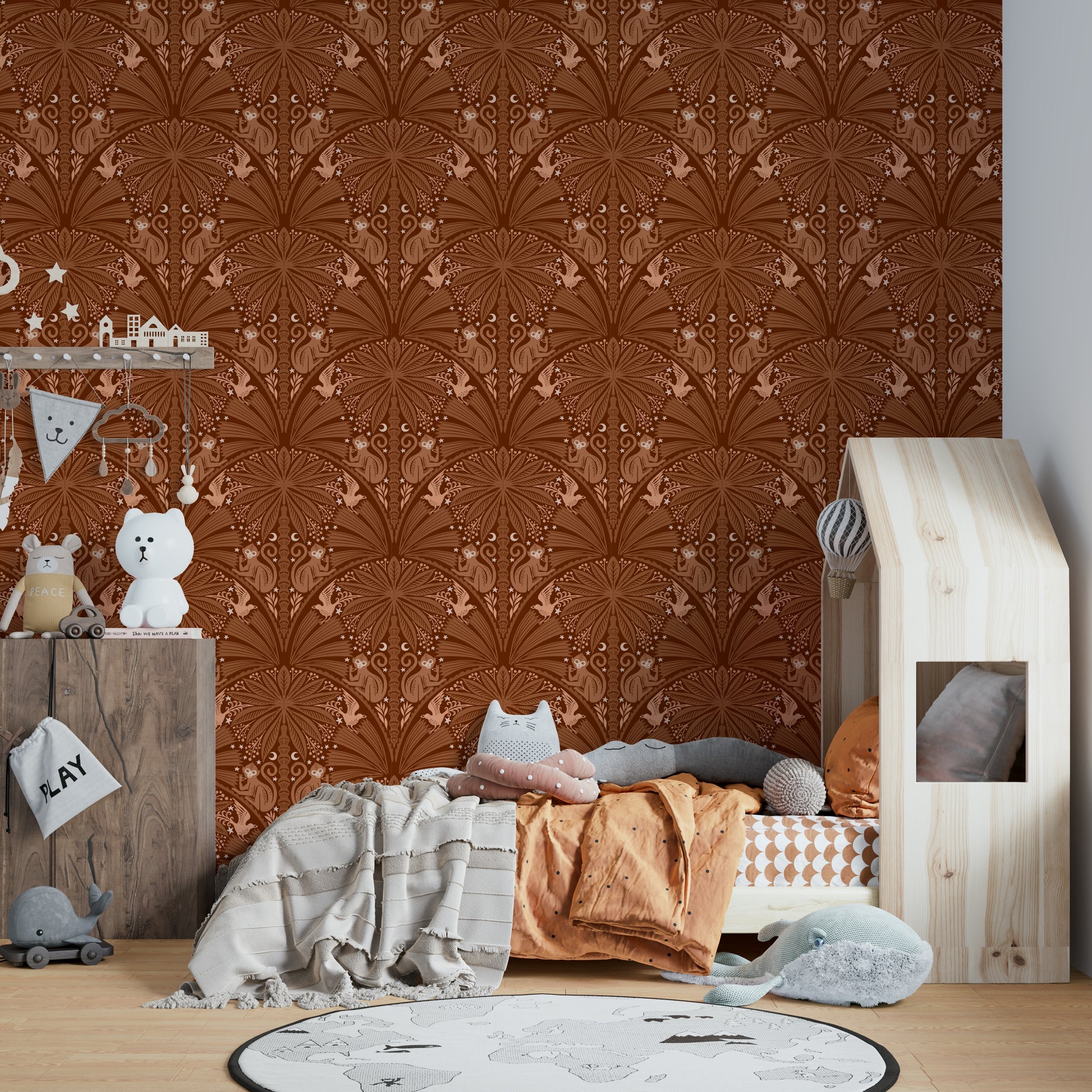 Whimsical animal wallpaper mural design

