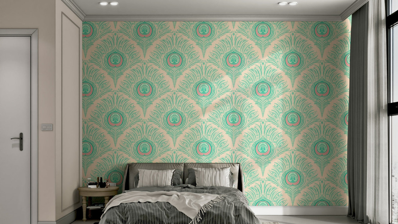 Intricate peacock plume wallpaper close-up

