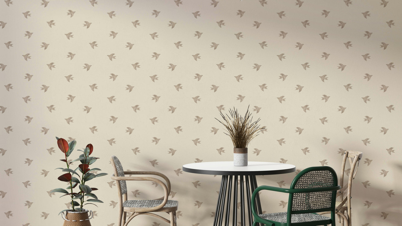 Soft beige wallpaper featuring elegant flying birds

