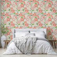 Bedroom accent wall with coral and green design

