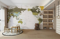 Calm olive green world map wallpaper texture

