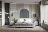 Bedroom accent wall with curved design

