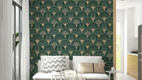 Art Deco Golden Fans Wallpaper with metallic sheen

