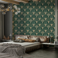 Sophisticated Art Deco wallpaper in golden tones

