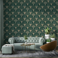 Opulent gold Art Deco wallpaper for bold interiors

