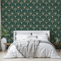 Geometric wallpaper with golden Art Deco fans

