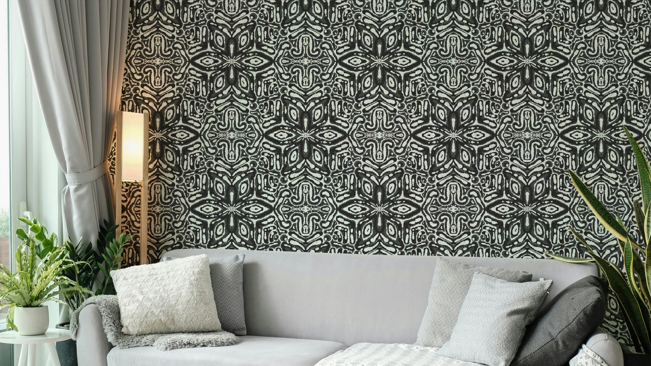Black and white floral mural

