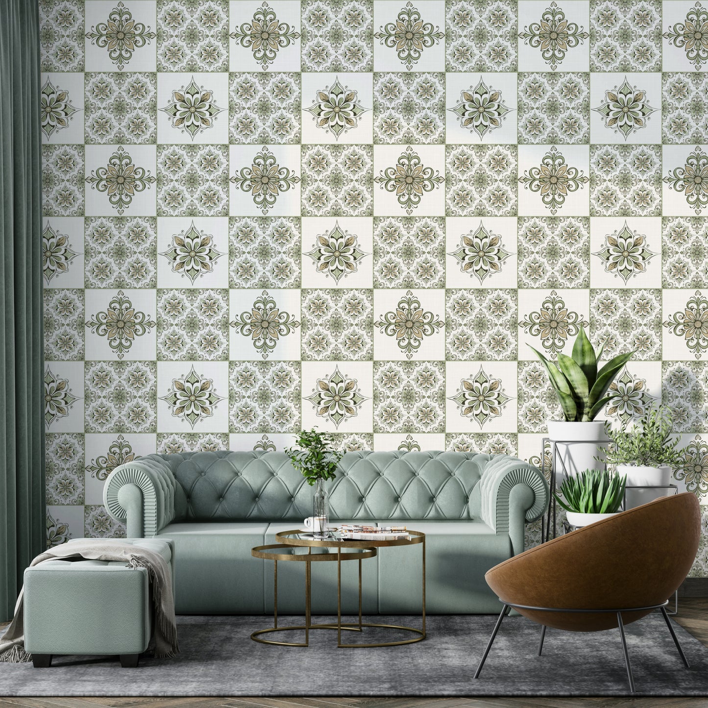 Traditional tile pattern mural
