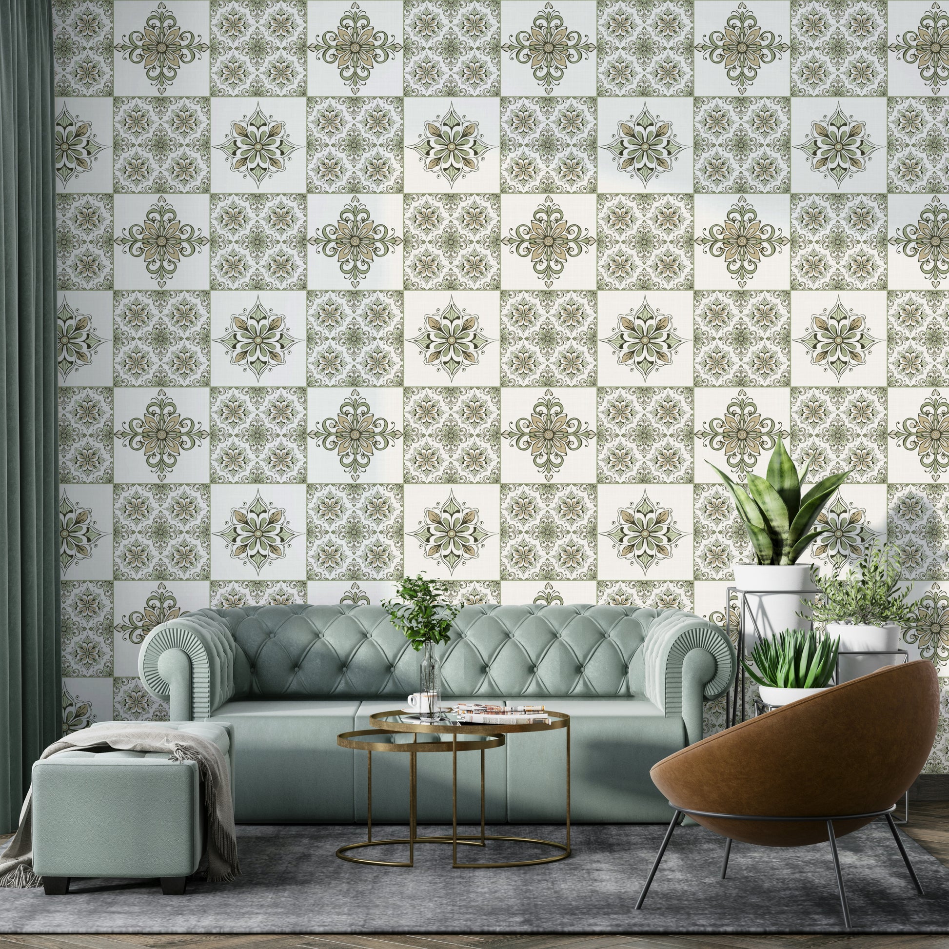 Traditional tile pattern mural
