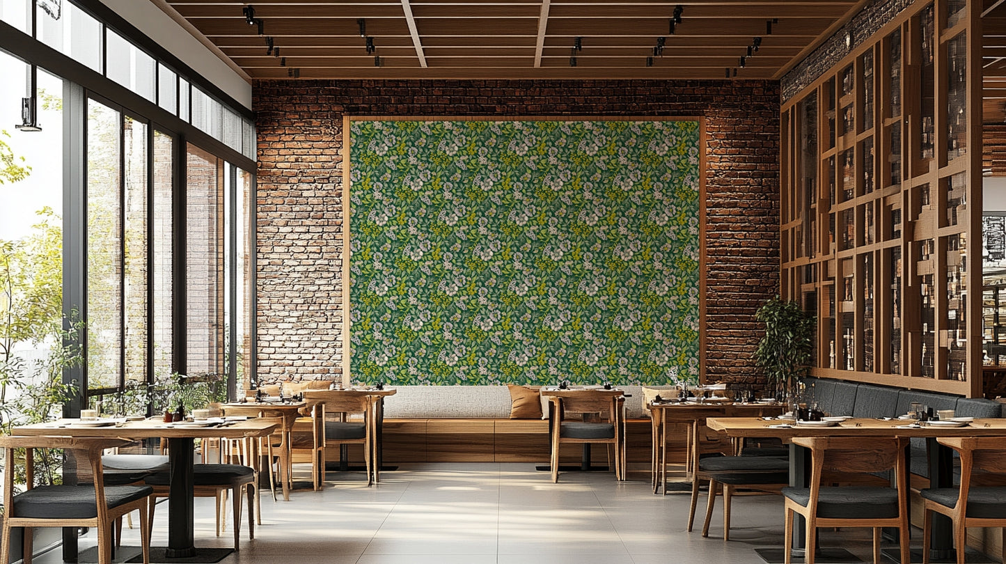 Dark green floral mural

