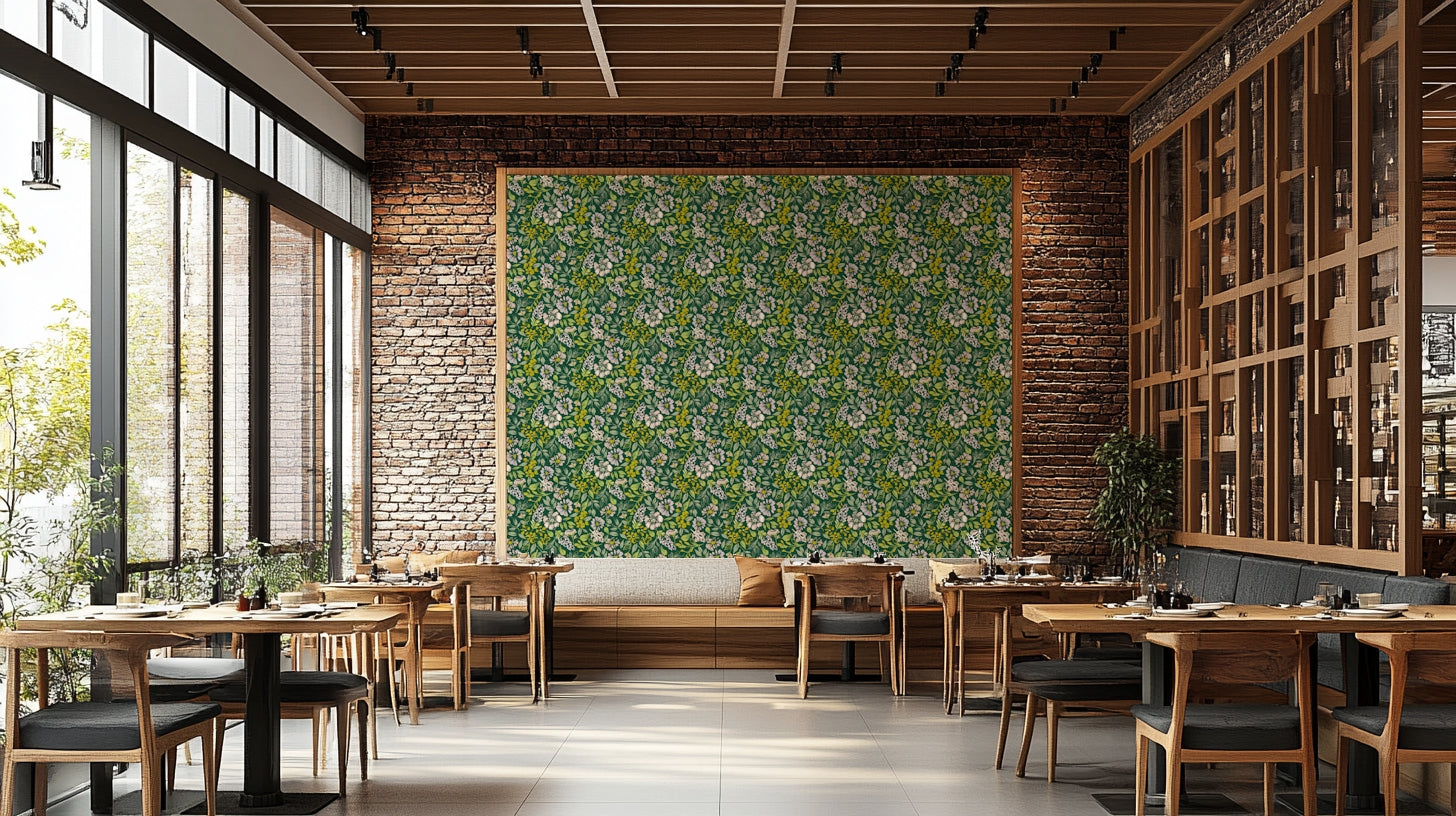 Dark green floral mural
