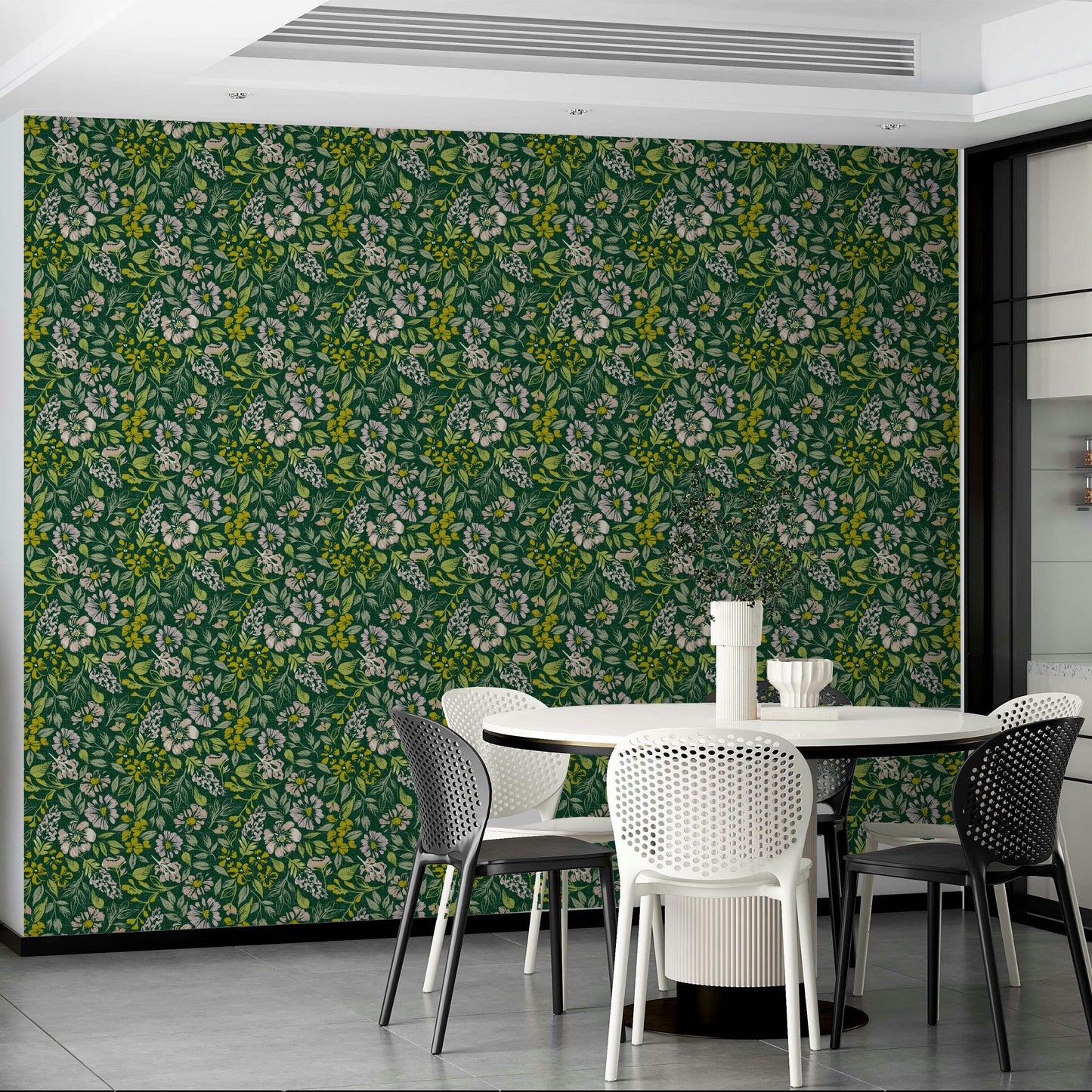 Textured floral wallpaper mural
