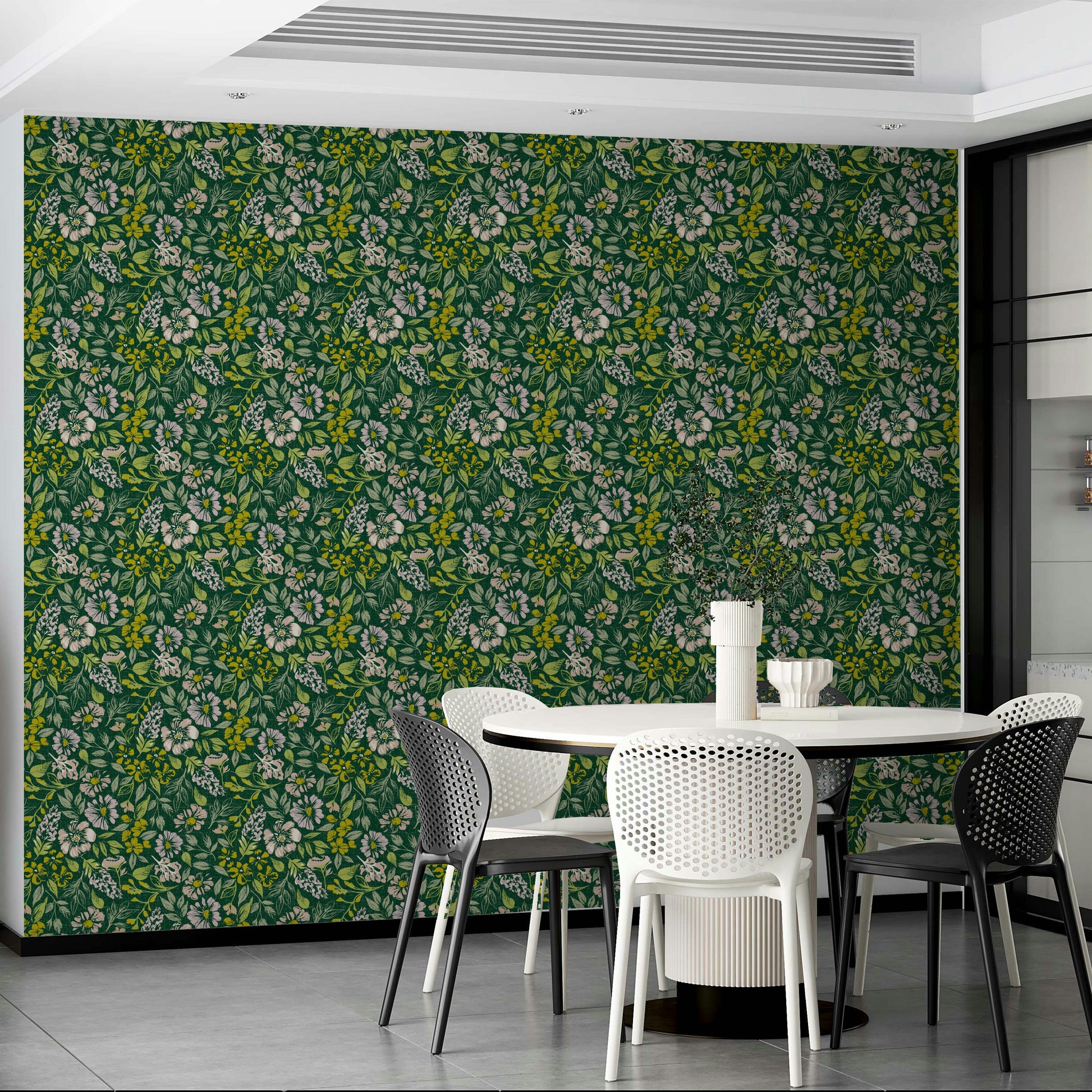 Textured floral wallpaper mural
