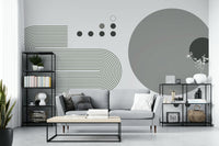 Living room with grey retro wall mural

