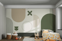 Close-up of simple retro shapes mural wallpaper

