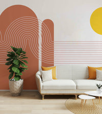 Bedroom with sunset vibes minimalist mural

