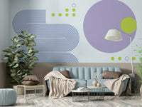 Living room with bold Bauhaus wall mural

