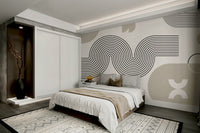 Bedroom accent wall with geometric wave design

