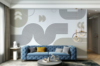 Living room with retro waves wall mural

