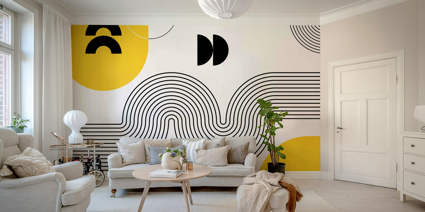 Close-up of vibrant retro geometric mural

