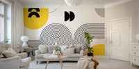 Close-up of vibrant retro geometric mural

