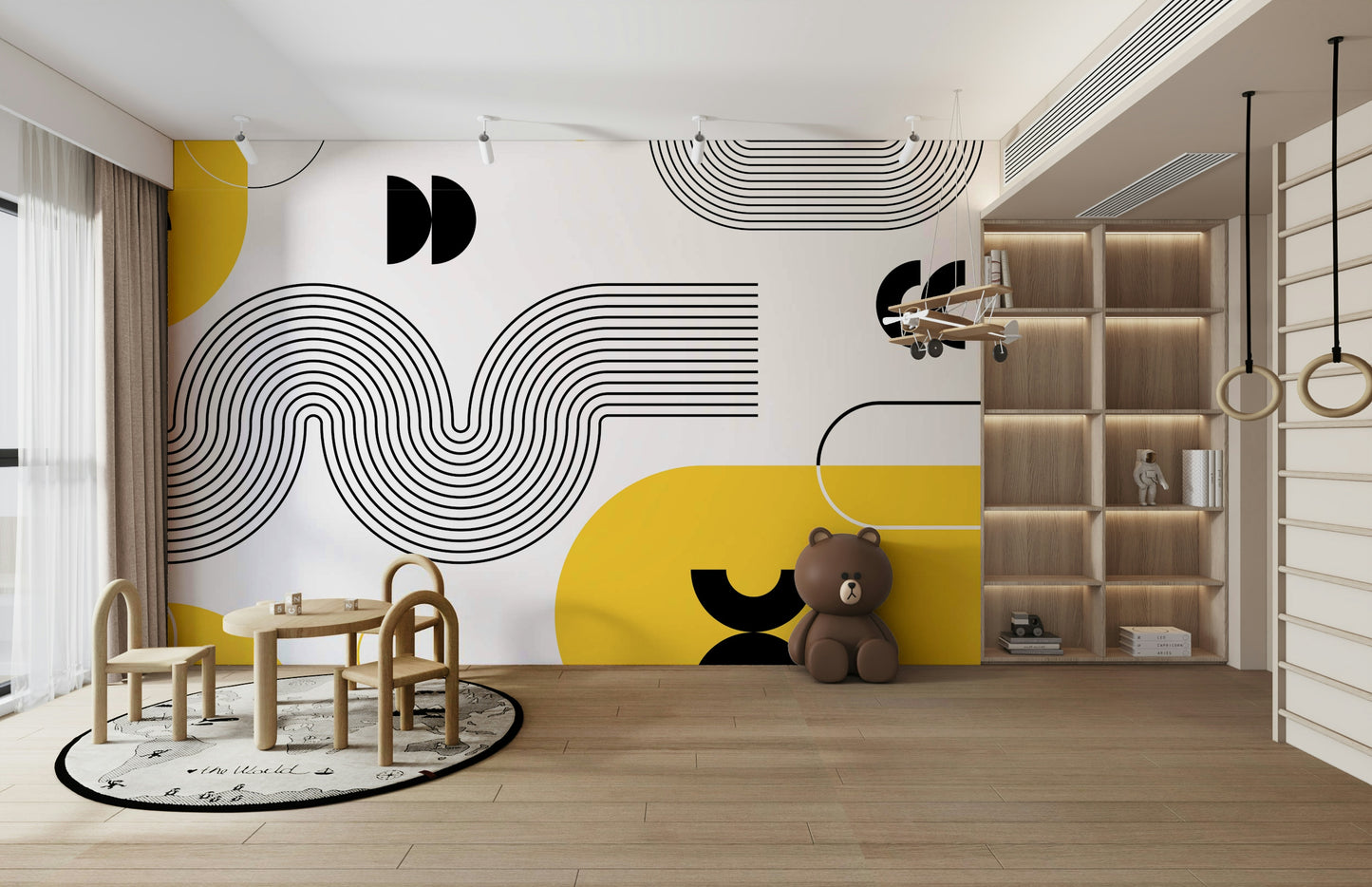 Bedroom accent wall with dynamic design

