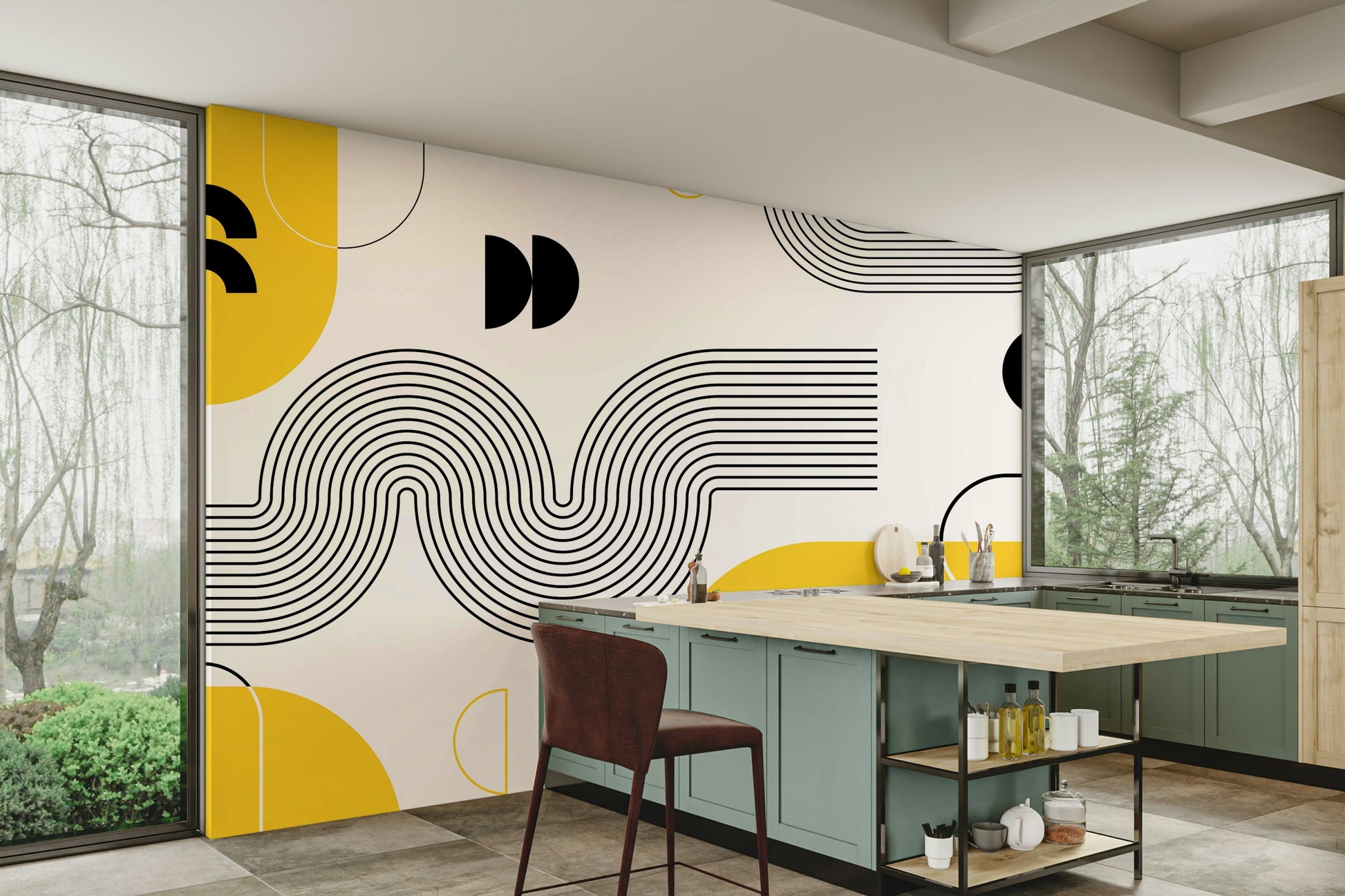 Fun and stylish retro wall mural detail

