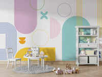 Contemporary mural featuring geometric forms

