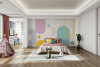 Graphic wall mural with bold linear elements

