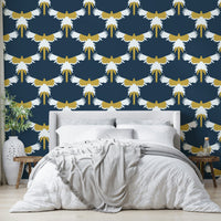 Navy blue bird mural

