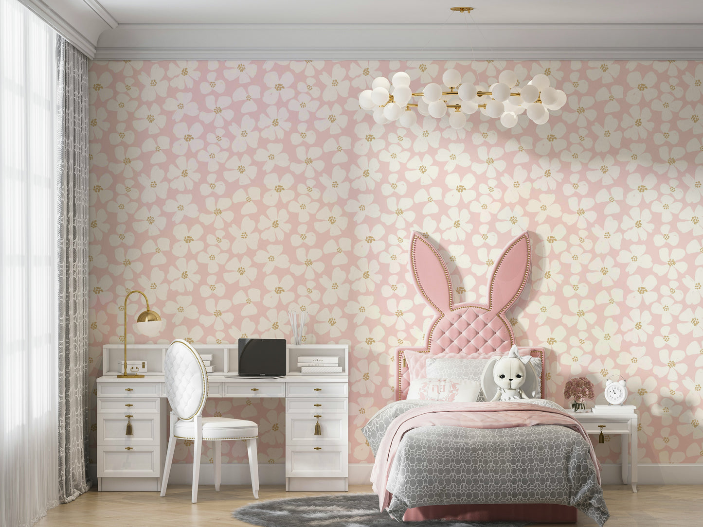 Floral blush bloom wallpaper for living room walls

