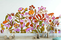 Retro Bloom mural showcasing detailed flower prints








