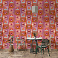 Bold crimson and orange wall pattern

