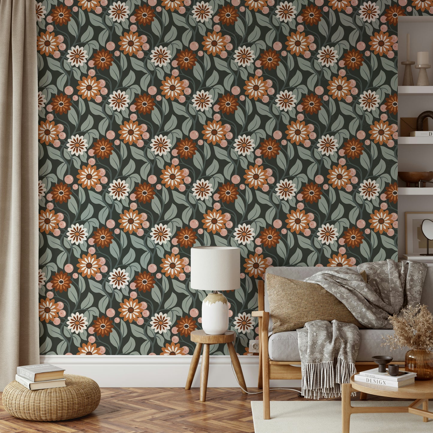 Classic 70s style Retro Bloom floral wall covering

