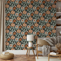 Classic 70s style Retro Bloom floral wall covering

