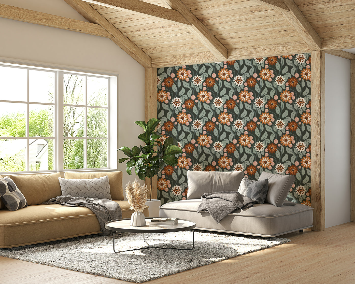 Colorful vintage floral wallpaper Retro Bloom style


