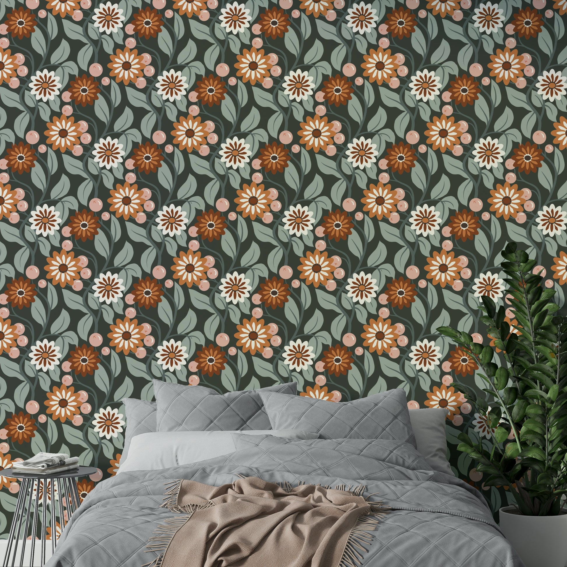 Retro-inspired bloom pattern wallpaper for walls

