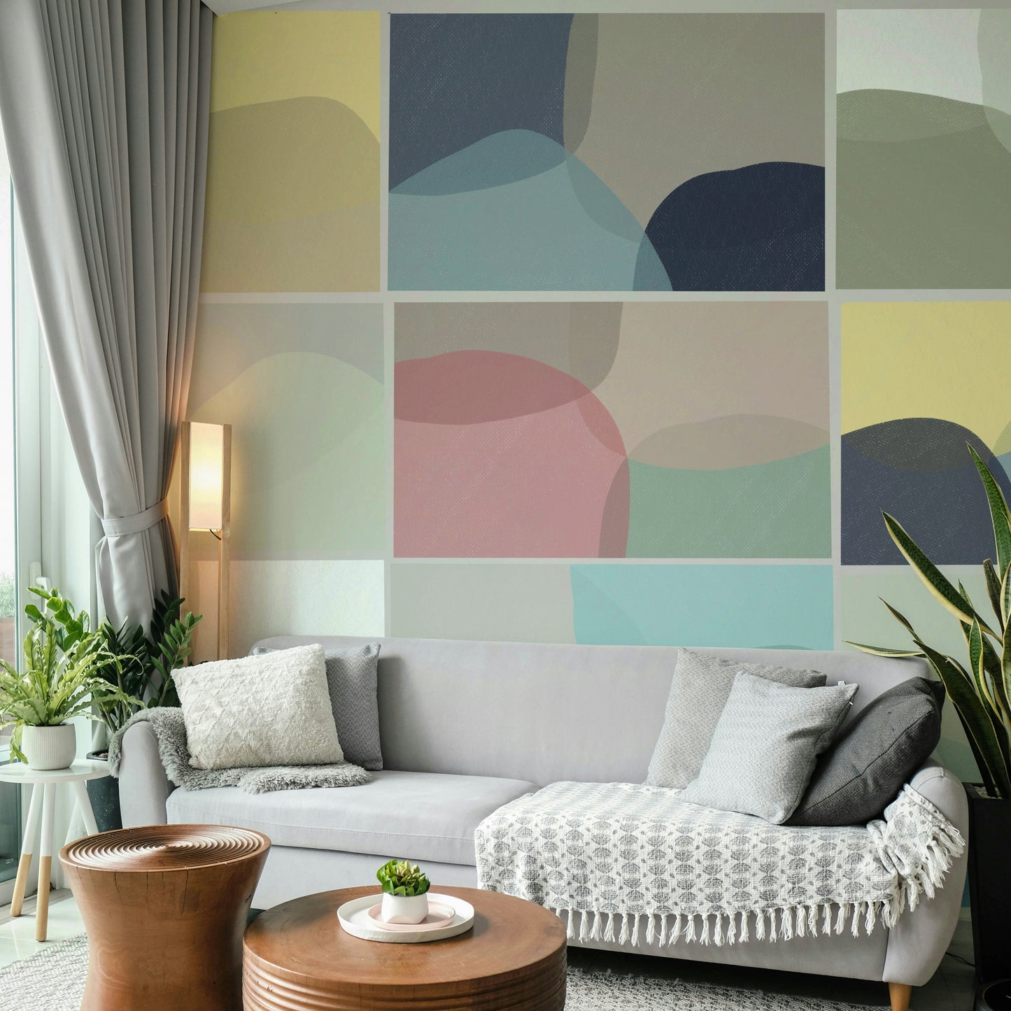 Multicolor geometric stone mural

