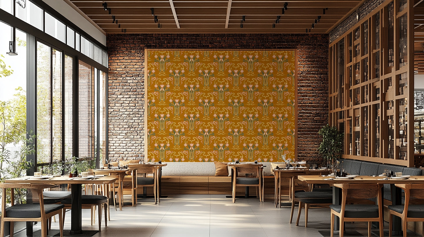 Art deco wallpaper with tulip floral motif

