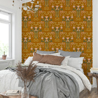 Art deco tulip bloom wallpaper golden ochre

