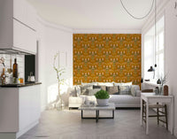 Golden ochre floral nouveau wallpaper style


